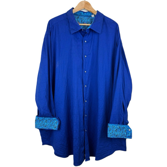 Robert Graham‎ Long Sleeve Button Up Shirt Royal Blue Geometric Flip Cuff 4XL - Picture 1 of 5
